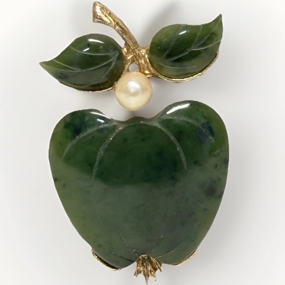 Signed SWO Inc. Jade & Pearl Apple Pin #5476